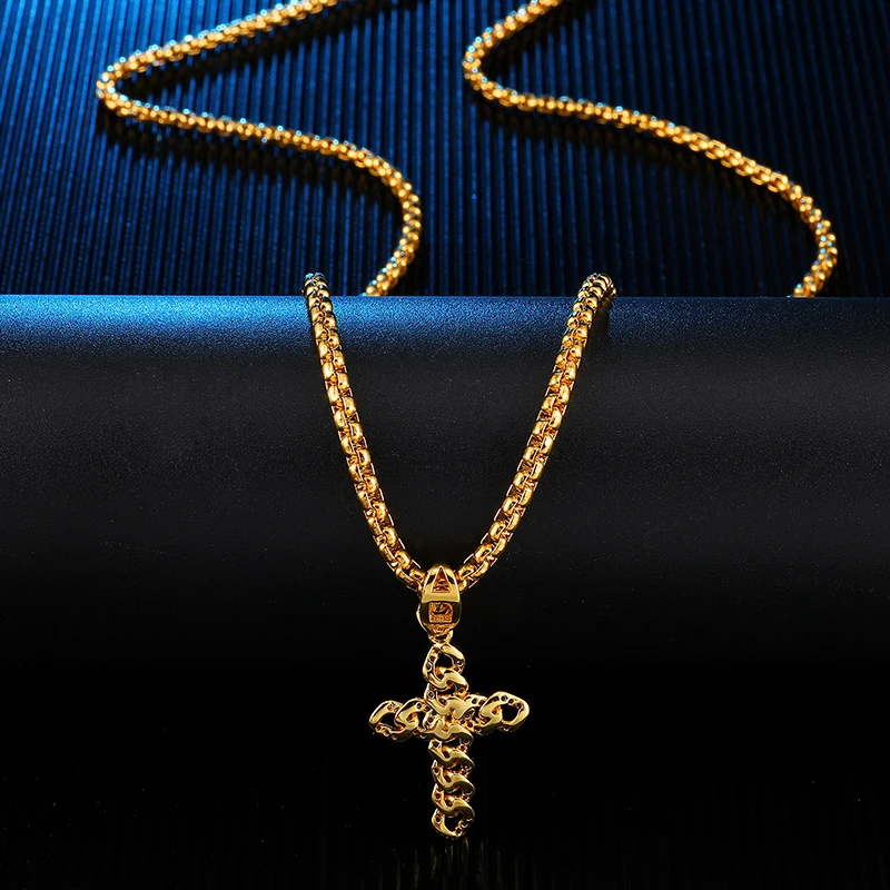 Хип хоп Iced Out Bling кубический цирконий кубинская цепь крест подвески и ожерелья для мужчин раппер ювелирные изделия