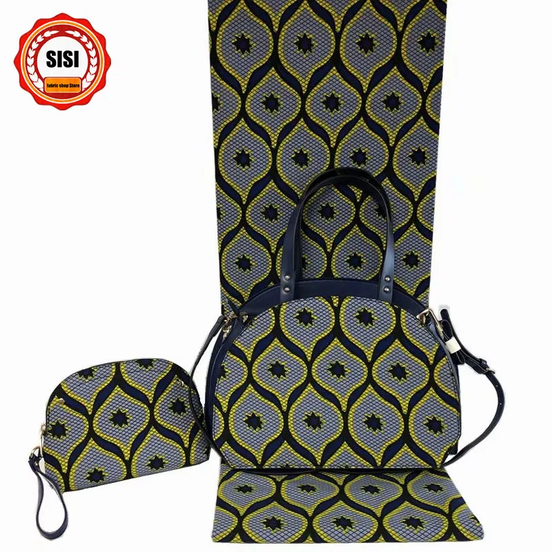 Высококачественная африканская парафинированная ткань сумочка набор, красивая женская сумка на плечо подходящая 6 ярдов африканская восковая ткань для вечерние