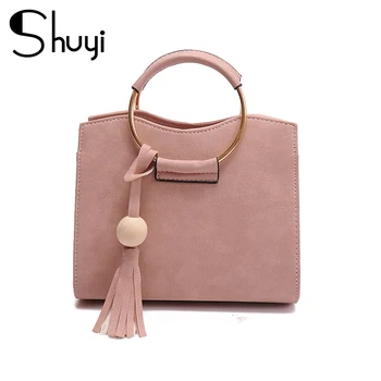 

SHUYI Women New Wooden Beads Set Ring Handbag Vintage Fringed Messenger Shoulder Bag Fashionable high quality PU leather bag
