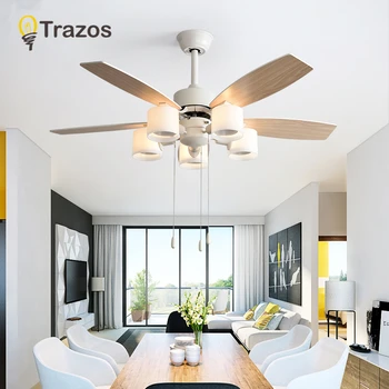 

52Inch Wooden Ceiling Fan Wood with Hand rope switch Ceiling Fans With Light White Fan Energy Saving Ventilador De Techo