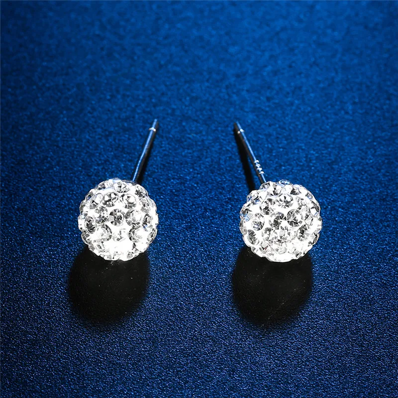 GAGAFEEL 8MM 925 Sterling Silver Ball Earrings Ear Studs Full CZ Zircon Earrings for Women OL Style Jewelry Accessories