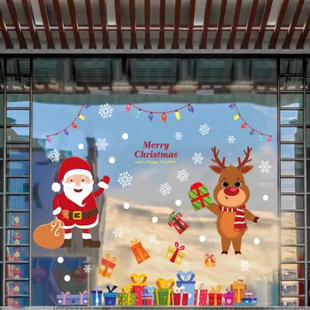 

2020 Merry Christmas Wall Stickers Window Glass Festival Wall Decals Santa Murals New Year Christmas Decorations For Home#np30