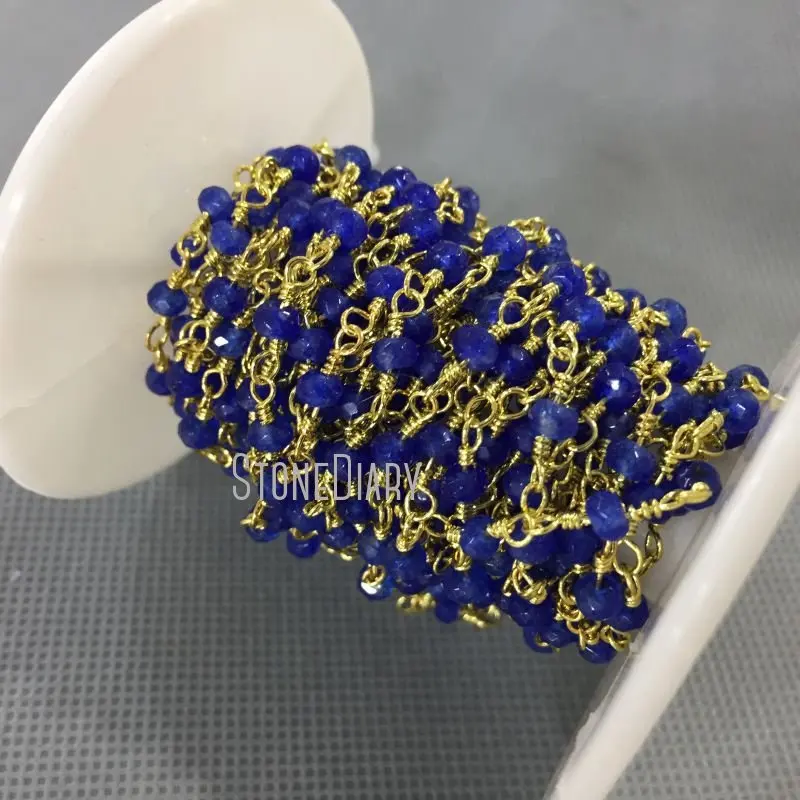 

RC5009 3x4mm Gold Plating Faceted Rondelle Beads Royal Blue Jades Chain Rosary