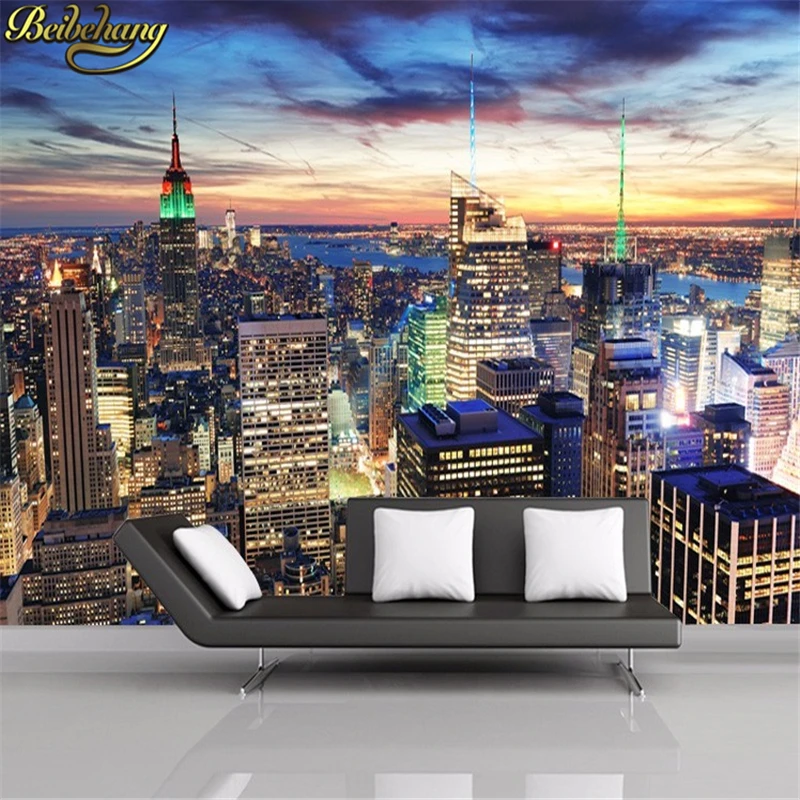 Большие 3d обои beibehang с изображением ночного Нью-Йорка Настенные для домашнего
