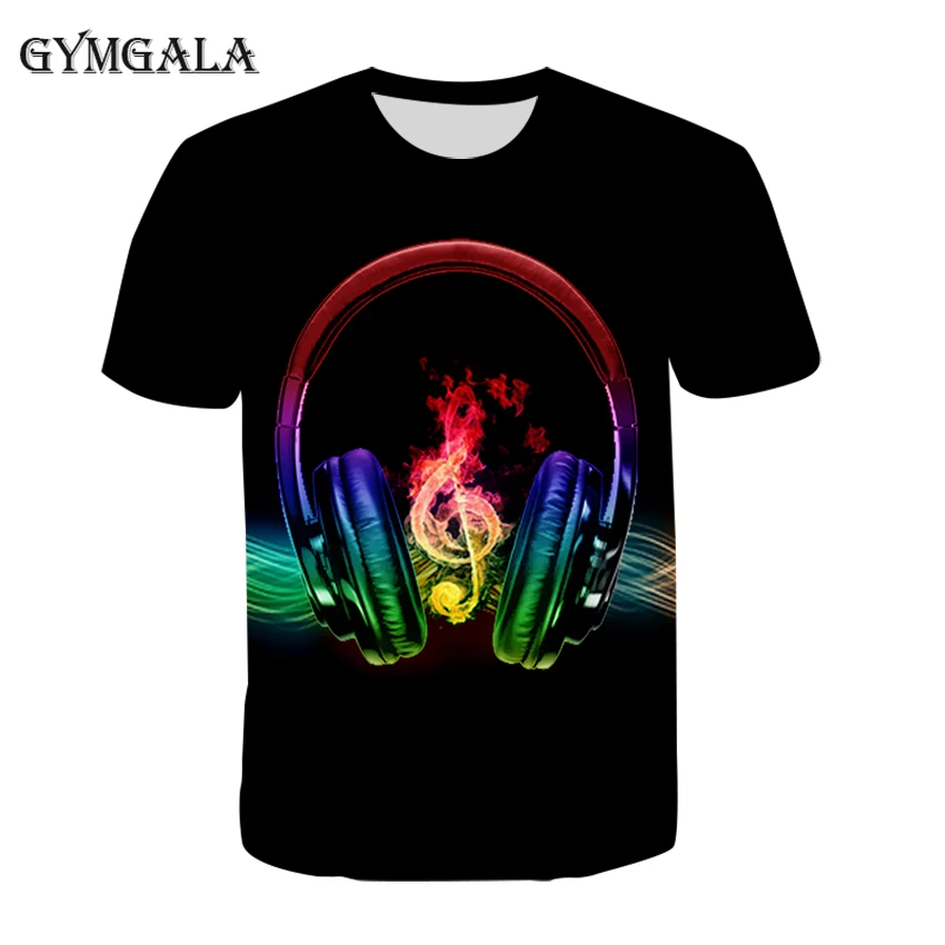

Trendy fashion Harajuku style headphones 3D printing 2020 street boys and girls can wear T-shirt casual creative short sleeves
