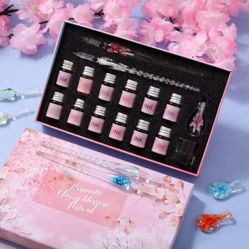 16 шт./коробка Sakura Glass Pen Dip с 12-цветной ручкой чернила ручной работы канцелярские