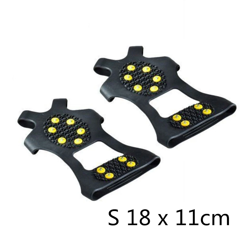 S 18 x 11cm 1 Pair S M L 10 Studs Anti-Skid Snow Ice Climbing Shoe Spikes Ice Grips Cleats Crampons Winter Climbing Anti Slip Shoes Cover - Размер: S 18 x 11cm