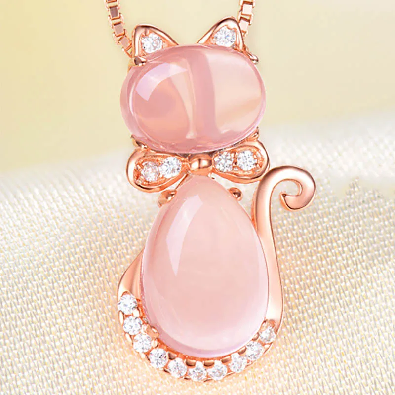 Bague Ringen милое кварцевое ожерелье с кошкой Росс для женщин темперамент розовое золото цвет серебро 925 ювелирные изделия животные аксессуары для свиданий