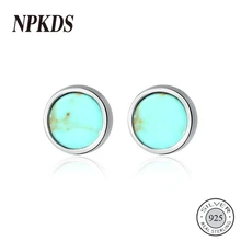 NPKDS, круглые бирюзовые серьги-гвоздики для женщин, юбилейные 925 пробы, серебряные ювелирные изделия, Букле д 'Орель, женские подарки