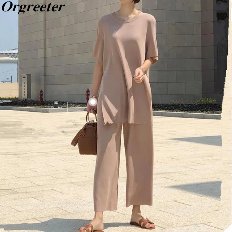 co ord sets women Spring New Casual Knit Sweashirt Zipper Cardigans and Trouser Two piece set Women Blue/Pink/Gray Long Sleeve Knit Coat Suit two piece sets