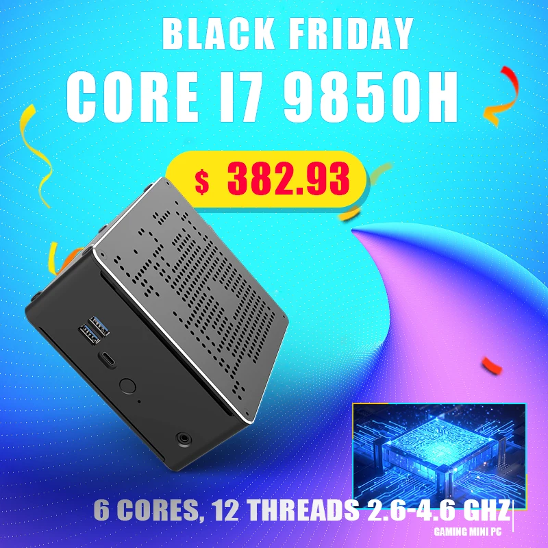 Игровой ПК Intel Core i7 9850H 6 ядер 12 нитей M.2 NVMe SSD 2 * DDR4 UHD Graphics 630 AC-WiFi Bluetooth 5 0 HDMI DP 4K Windows 10 |