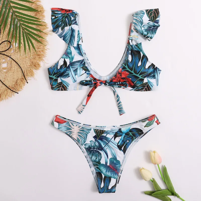 

2021 New Sexy Tropical Brazilian Bikini Set Female Ruffle Swimwear Women Floral Push Up Swimsuit Bathing Suit Biquini Beach Wear