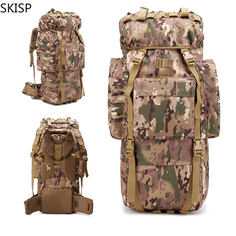 

Camouflage Tactics Mountaineering Outdoor Bag Professional Hiking Bckpack Large Capacity 65L Hiking Camping Traveladventure Bag