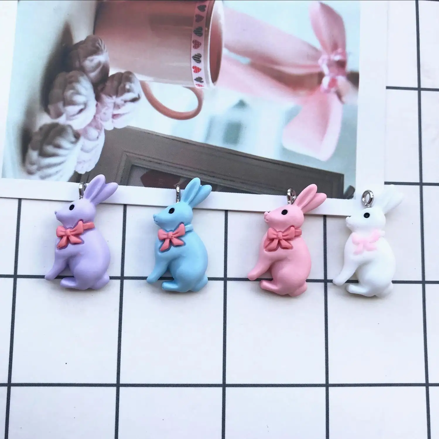 10 шт. kawaii прорезиненный плоский маленький Подвески Кролик diy Серьги Брелоки для ключей для DIY студенческие принадлежности украшения