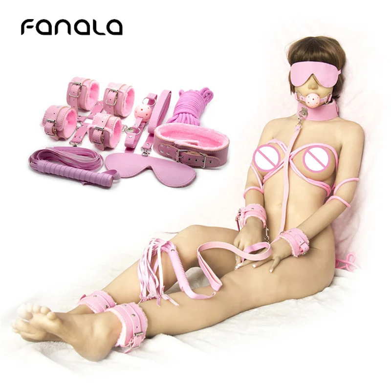 7 шт./компл. Нейлон Кожа Взрослые SM секс-игрушки наручники зажимы для сосков хлыст рот маска с расширителем рта веревка воротник BDSM