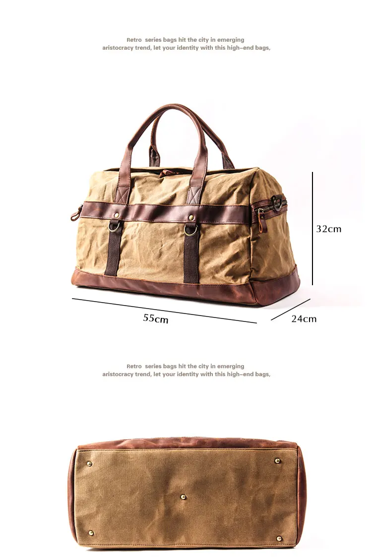 Canvas and Leather Cabin Travel Bag, Vintage Style 55cm