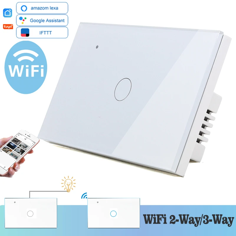 WIFI сенсорный светильник настенный выключатель белого стекла синий светодиод 118*72