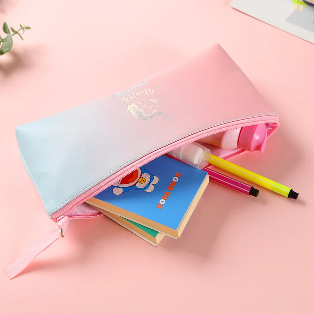 

1 Pcs Kawaii Unicorn Cactus Student Pencil Case PU Pink Pen Bag Bronzing Printing Storage Bag School Office Stationery