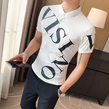 

Letter Print Polo Homme Casual Basic Men Polo Shirt Summer British Style Short Sleeve Slim Fit Turn Down Collar Polo Shirt Men