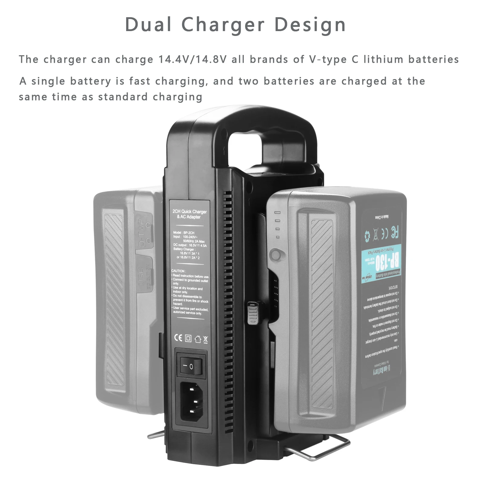 BP-2CH 듀얼 채널 V-마운트/V 잠금 배터리 충전기 DC 16.5V 전원 공급 장치 출력 모든 V-마운트 배터리와 호환 가능