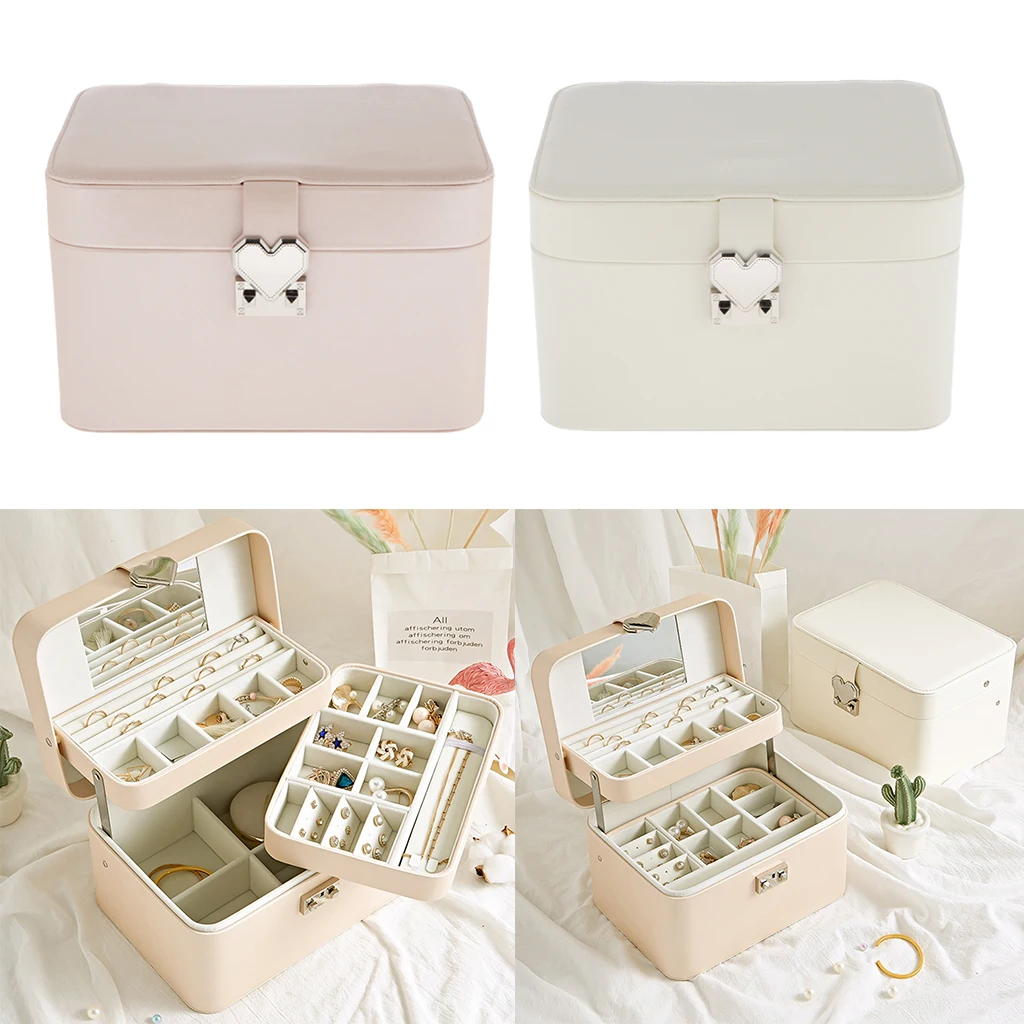 

Jewelry Box Jewelry Organizer Mirrored Travel Storage Case Lockable Third Layers Bracelets Watches Showcases