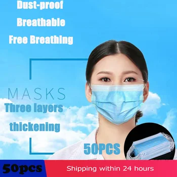 

50pcs Non-woven Fabric 3-layer Dust Mask Disposable Melt-blown Cloth Mask Earhook Mask Dust Filter Safety Breathable Mask