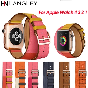 

Rose Gold Buckle Strap for Apple Watch Band 38MM 42MM 44MM 42MM Genuine Leather Double Tour Loop Bracelet Series 4 3 2 1
