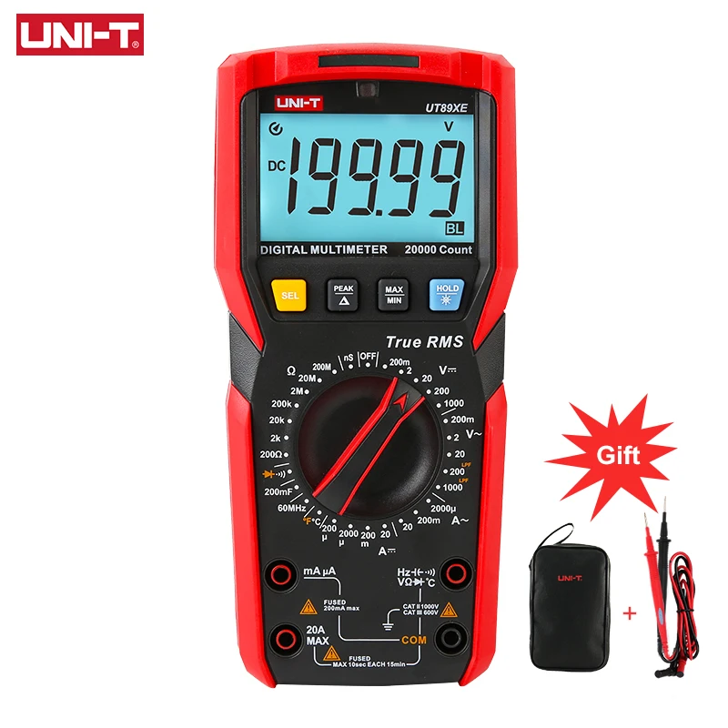 

UNI-T UT89XE Digital Multimeter Professional Tester True RMS Manual Range DC AC Voltmeter Ammeter Capacitor Temperature Meter