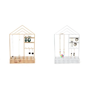 

Wrought Iron Jewelry Display Rack Nordic Metal Dressing Desktop Multi-Function Hanging Necklace Earrings Storage Rack