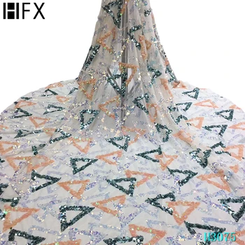 

HFX 2020 french lace high quality colorful sequin design party lace african white net lace fabric X3075