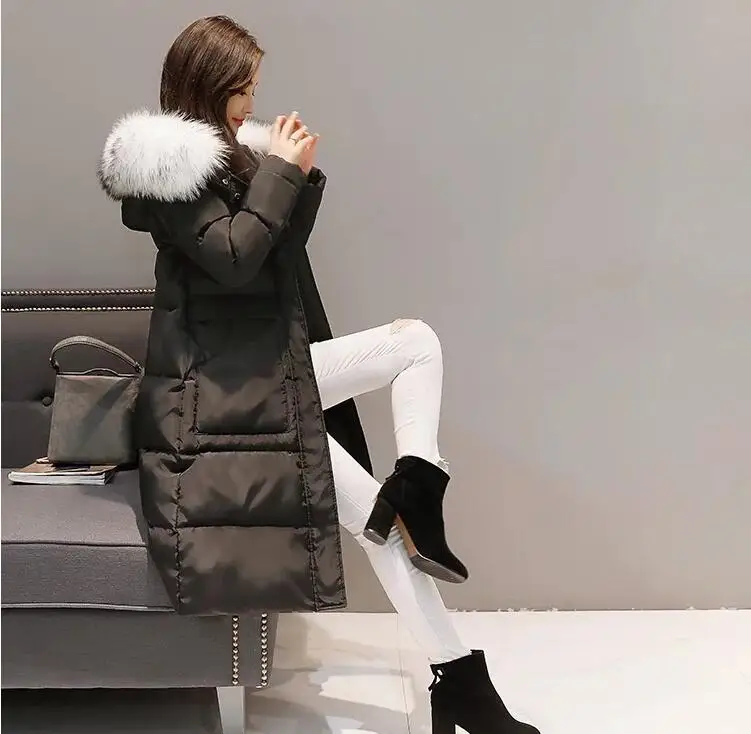 black coat white fur Для женщин пуховик зимняя куртка-пуховик Для женщин, удлиненная куртка-пуховик меховое пальто Женская куртка Верхняя одежда Для женщин куртка - Цвет: black coat white fur
