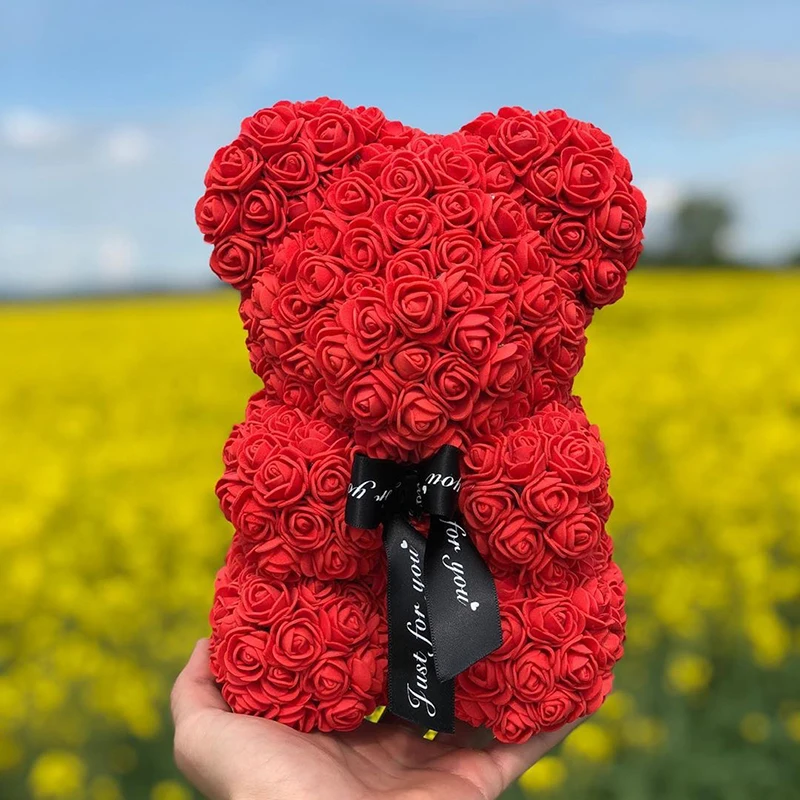 DIY 25 Cm Teddy Rose Ours Avec Boîte Artificielle PE Fleur Ours
