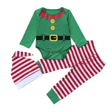 Рождественский комплект одежды из 3 предметов для маленьких девочек, Рождественский Комбинезон для маленьких мальчиков и девочек+ штаны+ шапочка, комплект одежды, vetement enfant fille
