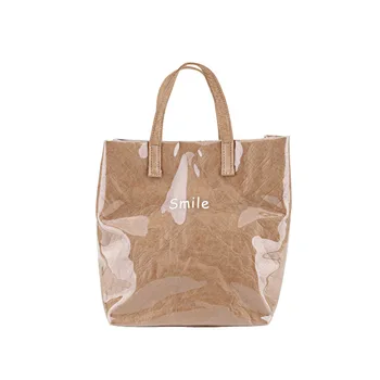

Summer waterproof transparent kraft paper bag women shoulder bucket messenger bags beach vacation pvc transparent bag