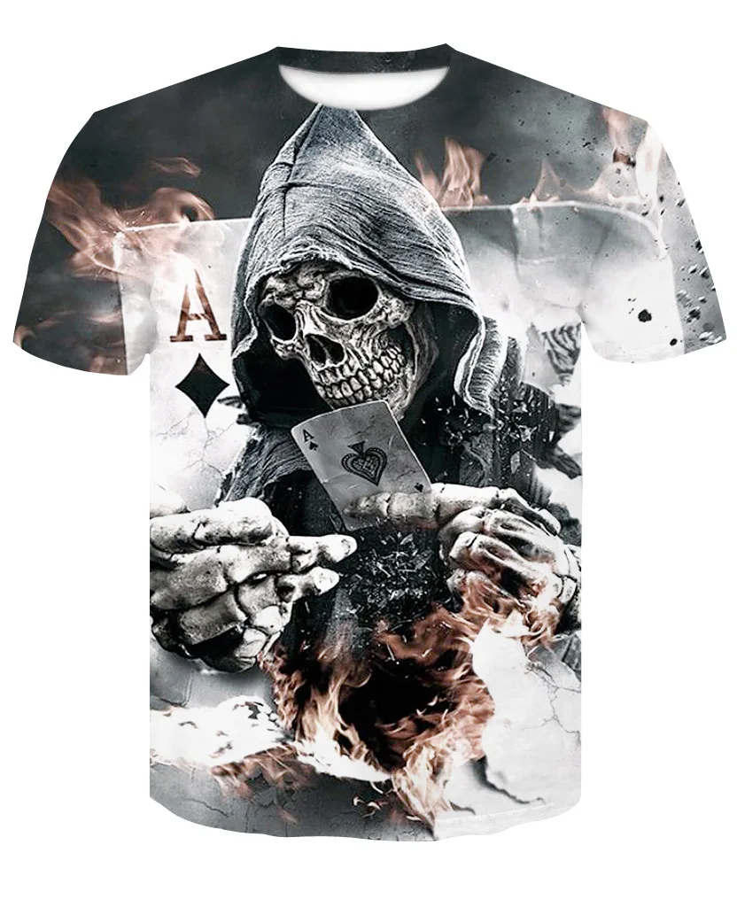 

2019 summer explosion black and white skull 3D T-shirt short-sleeved round neck digital printing hot shirt
