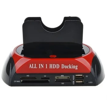 

Multifunctional HDD Docking Station Dual USB 2.0 2.5/ 3.5 Inch IDE SATA External HDD Box Hard Disk Drive Enclosure Card Reader