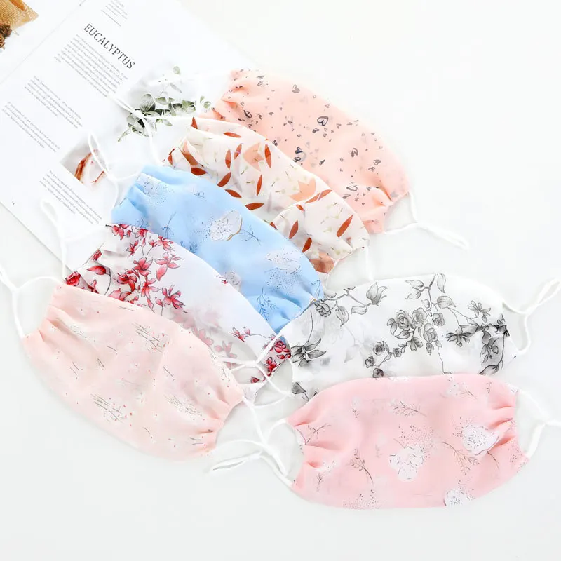 Mascarilla de gasa con estampado Floral para mujer, máscara de protección solar transpirable y reutilizable, cubierta fina, 10 Uds.