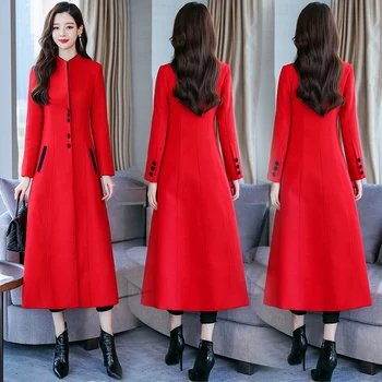 

Woolen Loose Coat Woman 2019 Season Solid Color Split Joint Concise Woollen Overcoat Long Fund Overknee Loose Coat