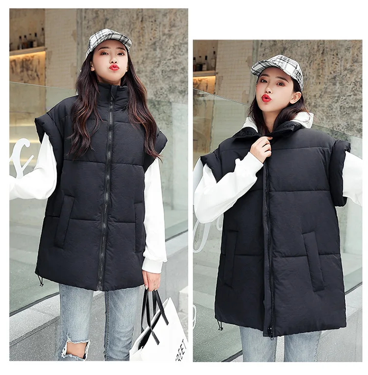 2020 Womens Korean Style Solid Sleeveless Winter Keep Warm Winter Vest Coat Single Women zipper Loose Thick Fashion Vest