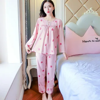 

2019 Autumn Long Sleeve Print Underwear Pajama Sets for Women Sleepwear Suit Femme Loungewear Home Clothes Homewear Pijama Mujer