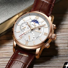

Watches Mens 2021 Top Brand Luxury Clock LIGE Casual Leathe 24Hour Moon Phase Men Watch Sport Waterproof Quartz Chronograph+Box