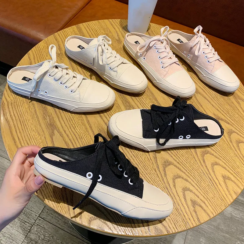 

Shoes Without Heel Ladies' Slippers Square Toe Luxury Slides Platform Loafers Flat Soft Designer 2019 Summer Fabric