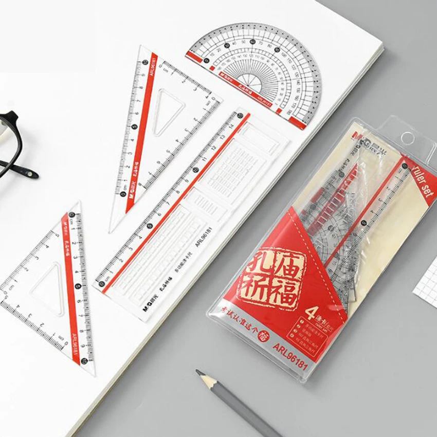 

4pcs/set 2018 Direct Selling Rushed Triangular Ruler Spirograph 4 Pcs School Maths Set Plastic Protractor Square Ruler