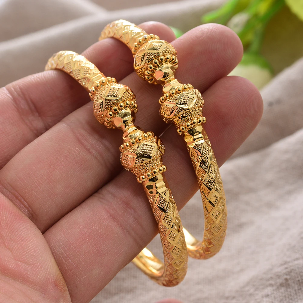 Luxury India 24K Bangles Dubai Gold Color for Women Girls Wife Bride Bracelets Jewelry Gift Not Can Open | Украшения и аксессуары