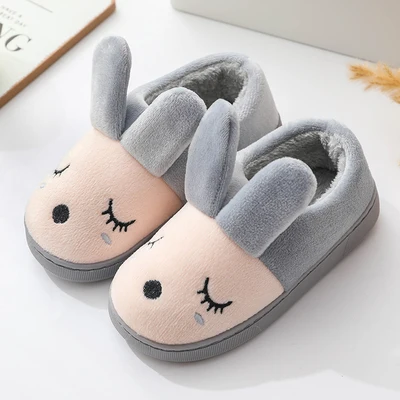 Осенне-зимние хлопковые тапочки для мальчиков домашняя обувь детские домашние тапочки с рисунком теплая обувь для девочек родитель-детские Тапочки - Цвет: gray 2