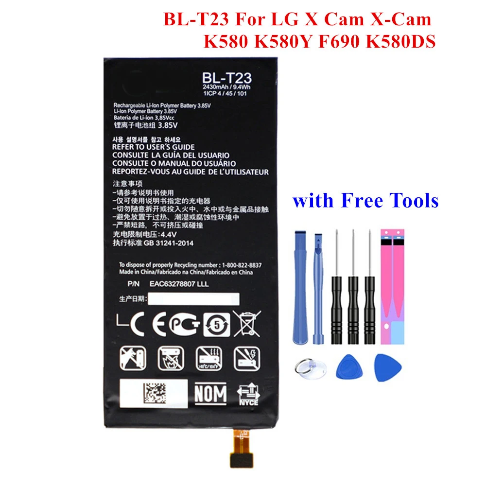 

New Spare Battery BL-T23 for LG X Cam X-Cam K580 K580Y F690 K580DS BLT23 2430mAh Built-in Mobile Phone Batteria +Tools