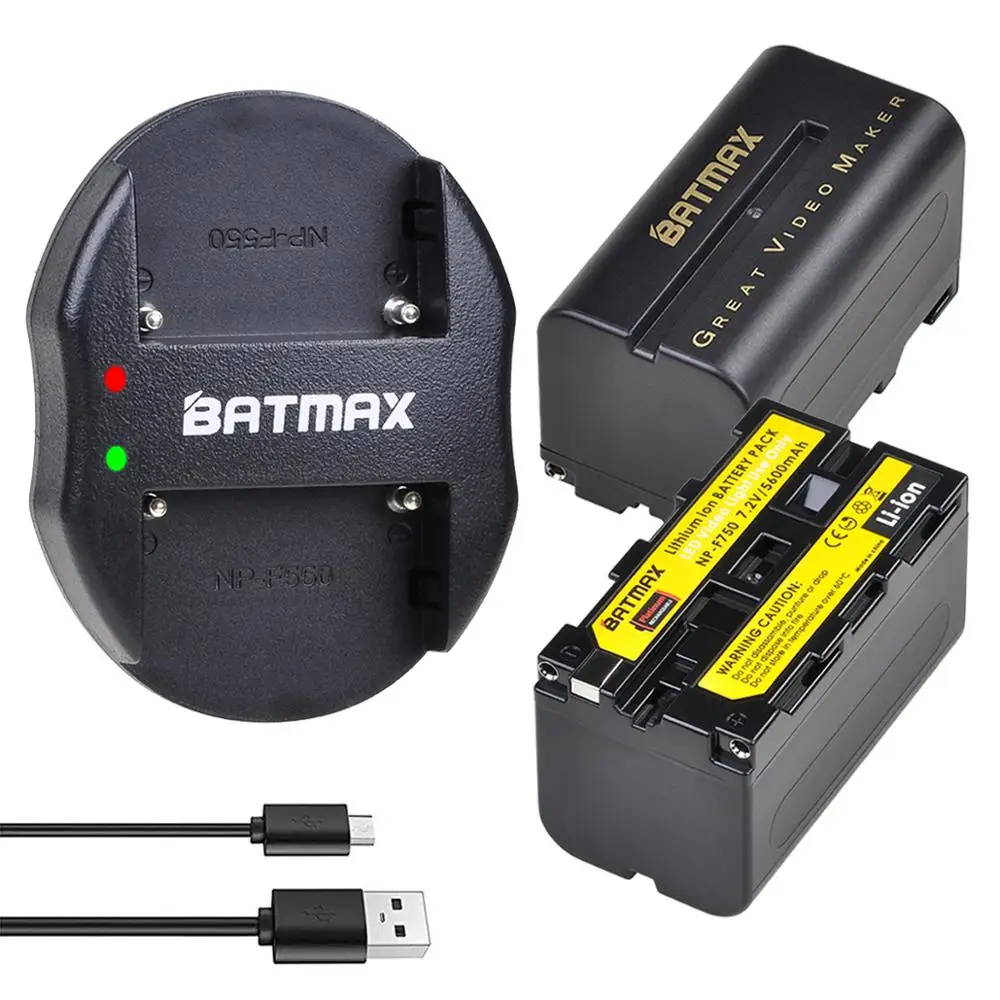 Аккумуляторная батарея Batmax NP-F750 NPF750 + двойное зарядное устройство USB для Yongnuo Godox LED