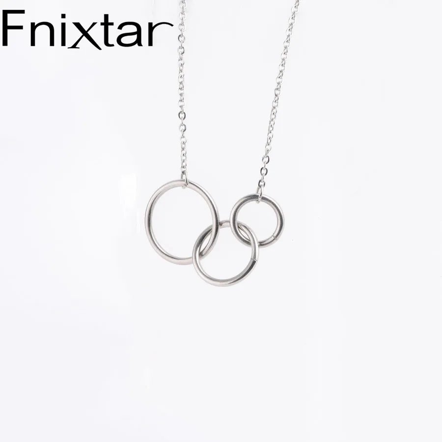 Fnixtar, ожерелье из нержавеющей стали, двойной круг, три круга, ожерелье для дружбы, 10 шт./лот