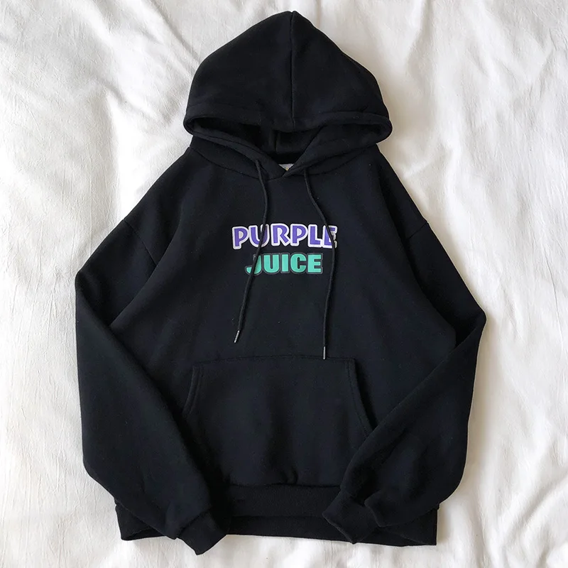 Autumn Winter Fleece Purple Juice Print Pullover Thick Loose Women Hoodies Sweatshirt Female Casual Coat Womens Oversized Hoodie