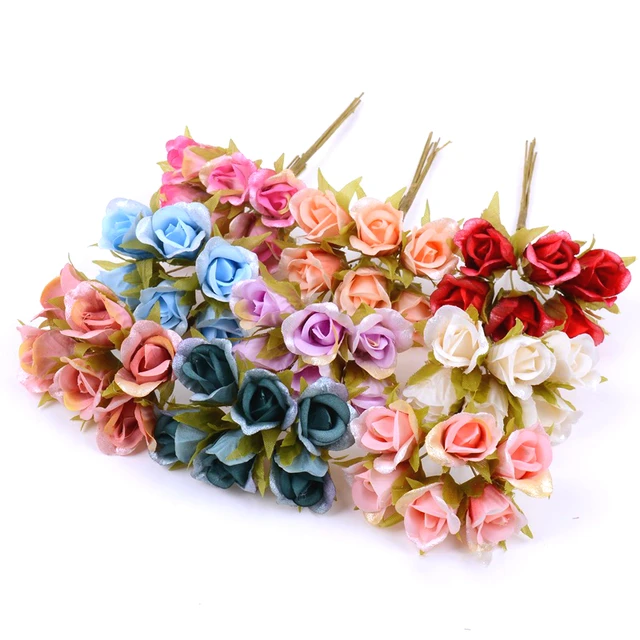 Artificial Flower Mini Rose Silk  Mini Bouquet Artificial Flowers - 6pcs  Mini Silk - Aliexpress